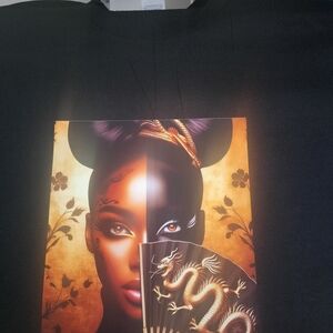 Black Graphic Tee with Dragon and Woman Design